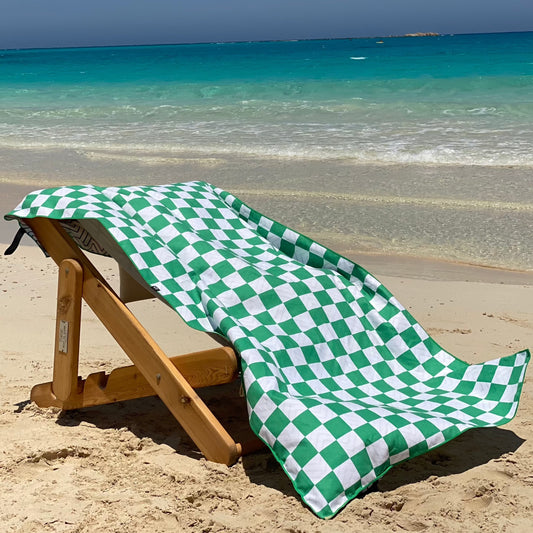 Microfiber Beach Towel - Green Checkered